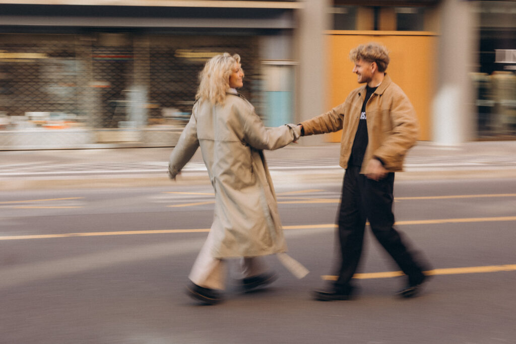 Couple dancing on a quiet street of barcelona